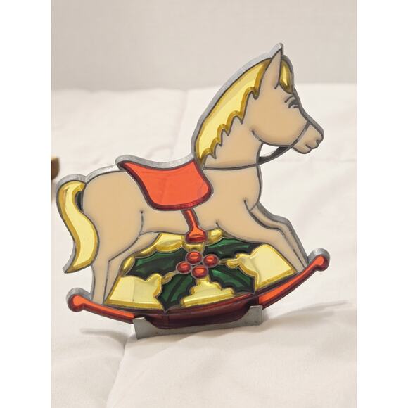 Tiffany Style Stained Glass Glo Candle, Stand & Box * 13 cm XMAS ROCKING HORSE * - Picture 2 of 7